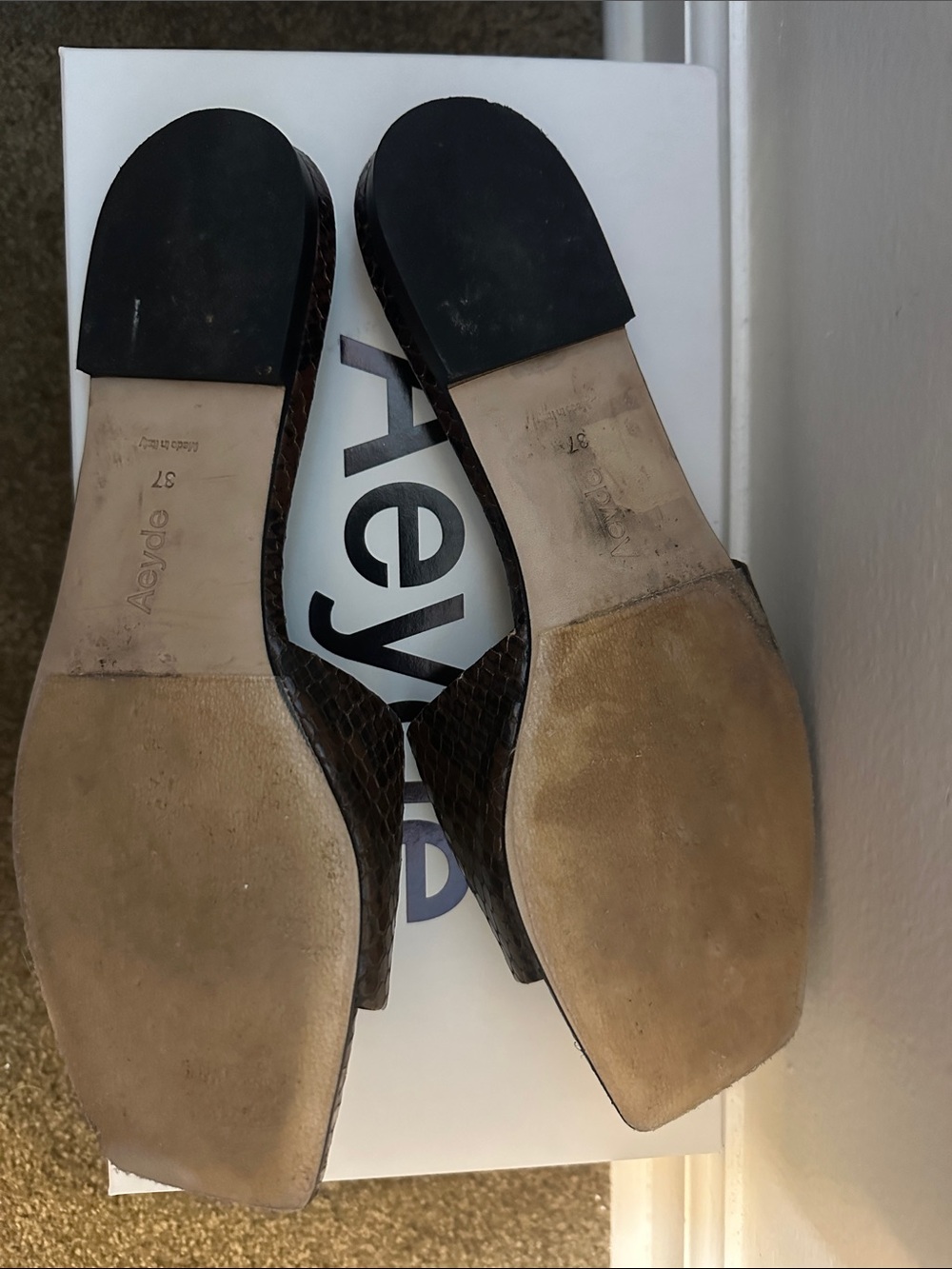 Aeyde Brown Snake-Embossed Leather Slide Mules - Picture 9 of 9